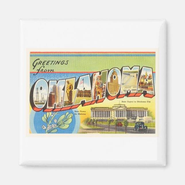 Imã Estado de Oklahoma, antiga Viagens vintage Souveni (Frente)
