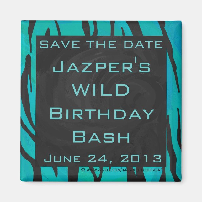 Imã Estampa de Tigre Preto e Azul Turquesa da Monogram (Frente)