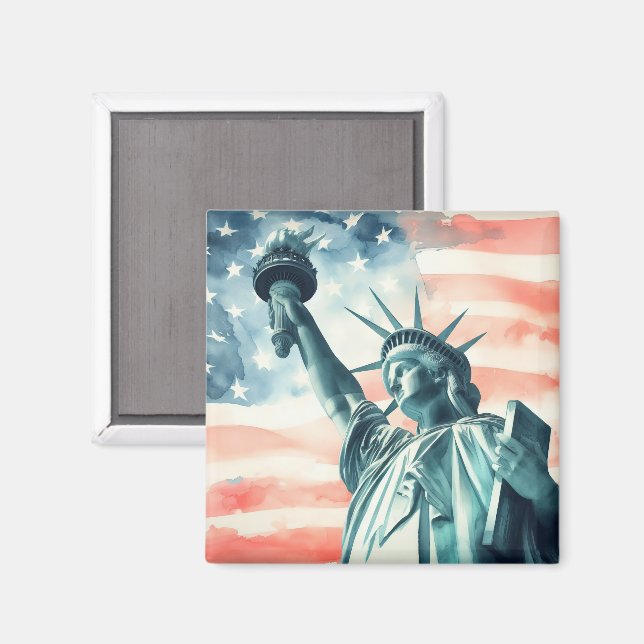 Imã Estátua da Liberdade com bandeira americana (Front/Back)