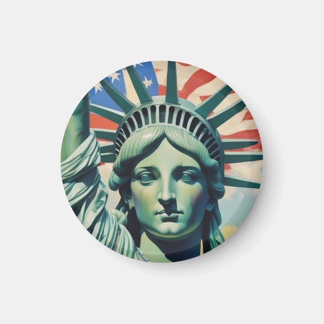 Imã Estátua da Liberdade e Bandeira Americana Art Nova (Frente)
