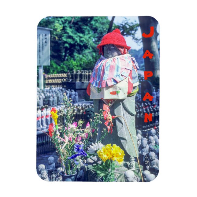 Ímã Estátua de monge do Jizo com bib e chapéu - Japão (Vertical)