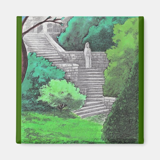 Imã Estátua de senhora no jardim de um parque italiano (Frente)