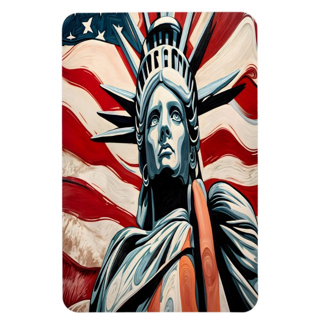 Ímã Estátua Moderna da Liberdade com Arte de Bandeira  (Vertical)