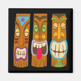 Imã Estatuetas Tiki Felizes, Preto Engraçado