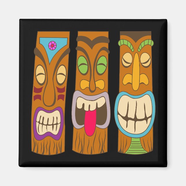Imã Estatuetas Tiki Felizes, Preto Engraçado (Frente)