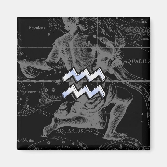 Imã Estilo Cromo Aquário Símbolo Zodíaco em Hevélio (Frente)