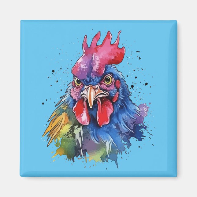 Imã Estilo de Aquarela de Galinha do País Rooster (Frente)