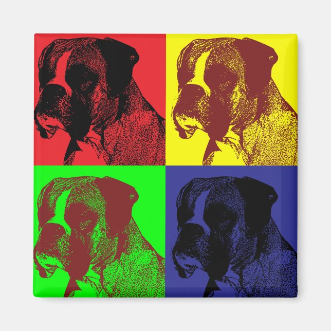Imã Estilo de Pop de Arte do Cachorro Boxer (Frente)