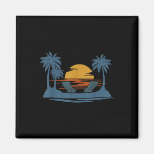 Imã Estilo de Retro Tropical Vintage Sunset Beach Palm