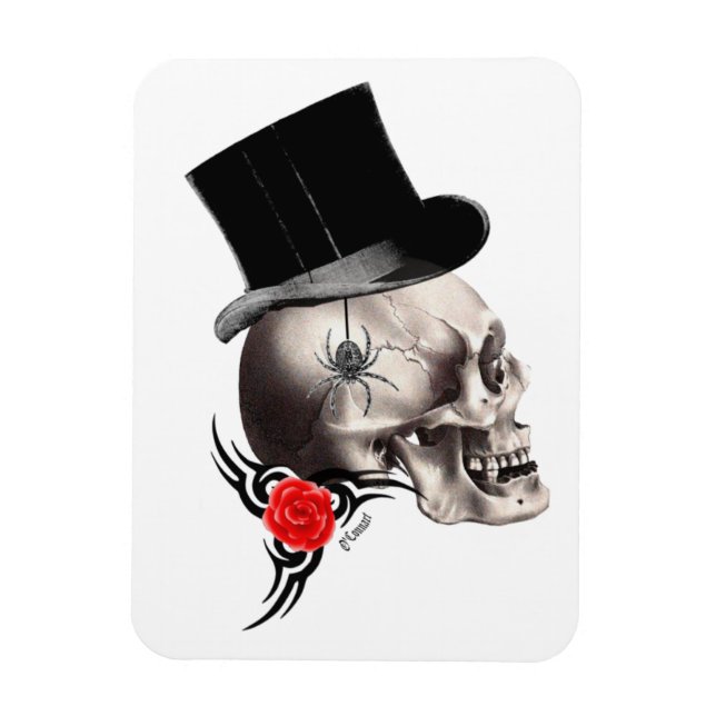 Ímã Estilo do crânio gótico e da tatuagem do rosa (Vertical)