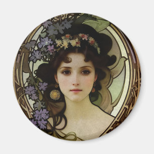 Imã Estilo Elegante Mucha Retrato de uma Bela Mulher