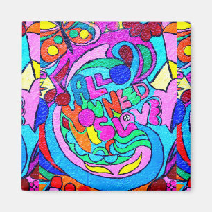 Imã estilo groovy hippie paz e ímã de amor