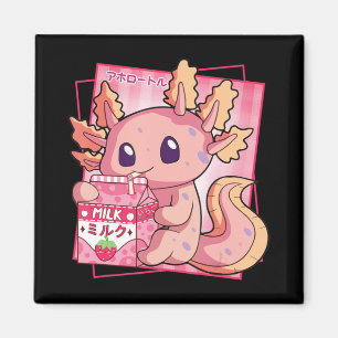 Imã Estilo Japonês Kawaii Axolotl Strawberry milk Anim