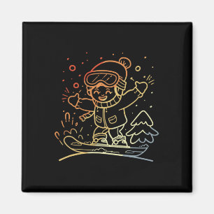 Imã Estilo Retroativo Gráfico De Crianças Snowboard Pa