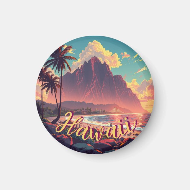 Imã Estilo Vintage Viagem Honolulu Médio Havaiano - Pa (Frente)
