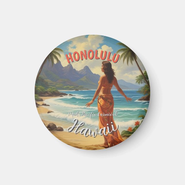 Imã Estilo Vintage Viagem Honolulu Médio Havaiano - Pa (Frente)