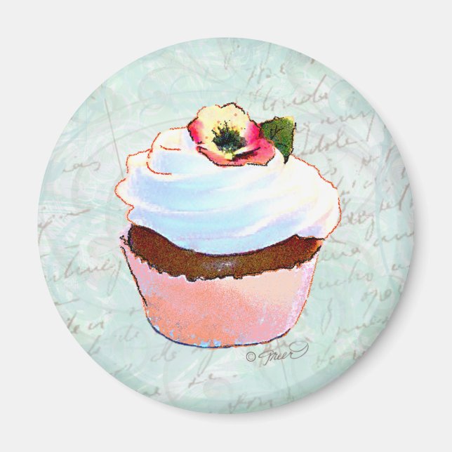 Imã Estilo Vitoriano do Cupcake de Chocolate Francês (Frente)