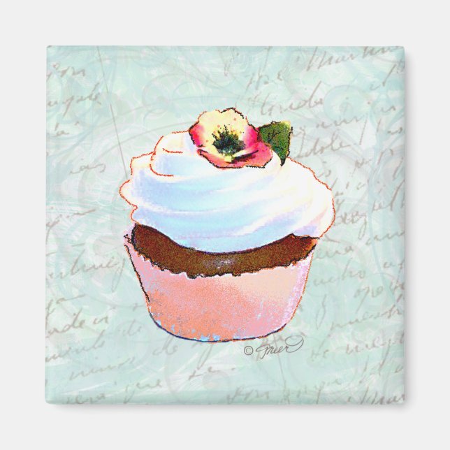 Imã Estilo Vitoriano do Cupcake de Chocolate Francês (Frente)