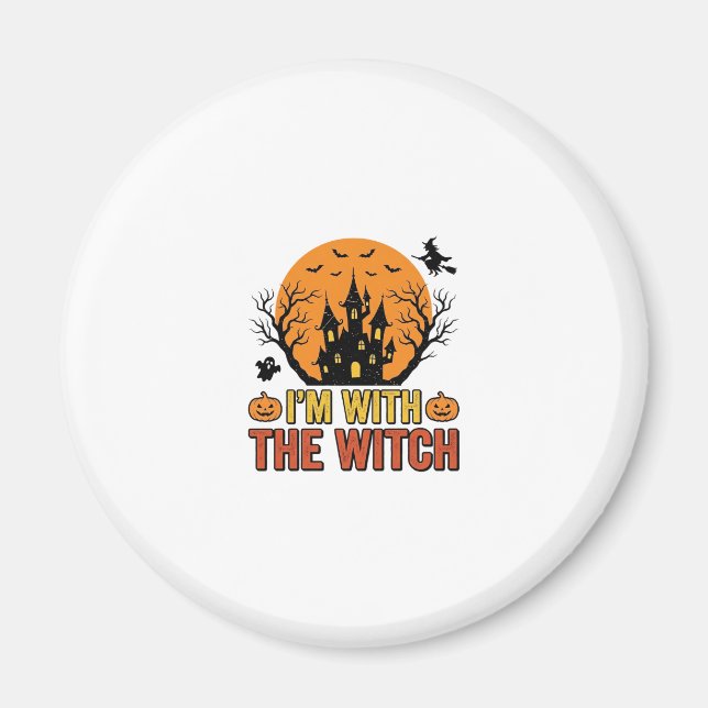 Imã Estou Com A Bruxa Design de Castelo de Halloween V (Frente)