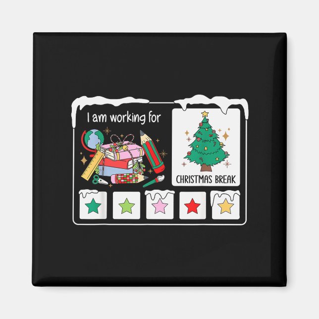 Imã Estou Trabalhando Pelo Natal 5 Estrelas Árvore de  (Frente)