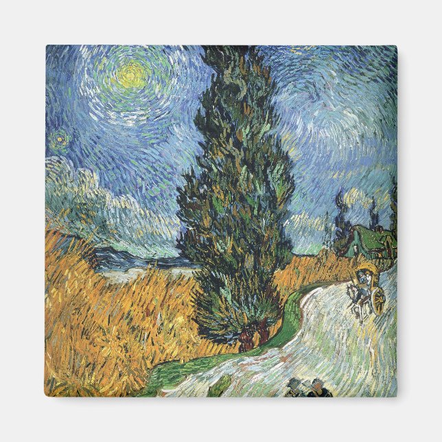 Imã Estrada com Ciprestes Impressionismo de Van Gogh (Frente)