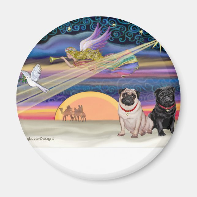Imã Estrela de Natal - Pug (dois, castanho + preto) (Frente)