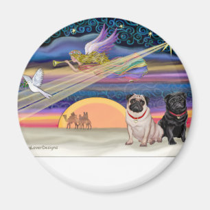 Imã Estrela de Natal - Pugs (dois, coroa + preto)