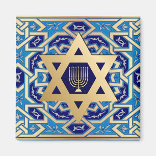 Imã Estrela Dourada de David e Menorah Hanukkah Gift