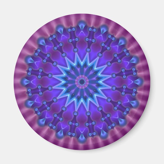 Imã Estrela Mandala em azul | flor magenta (Frente)