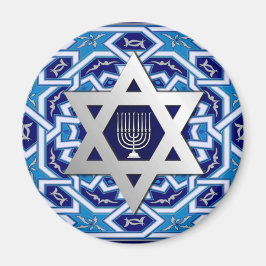 Imã Estrela Prateada de David e Menorah Hamukkah