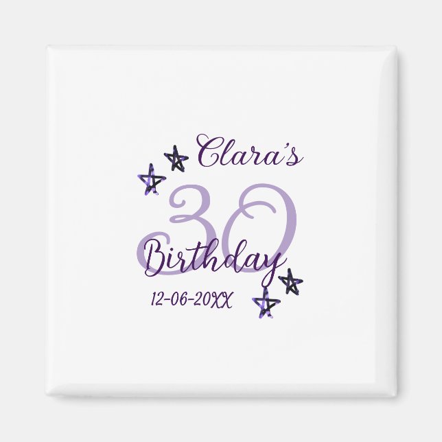 Imã Estrelas brilhantes roxas retro moderno aniversári (Frente)