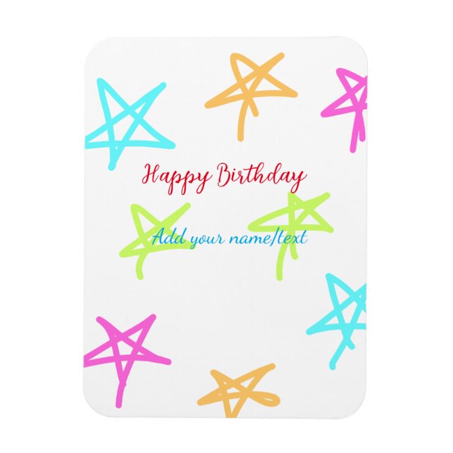 Ímã Estrelas coloridas feliz aniversário adicione text (Vertical)