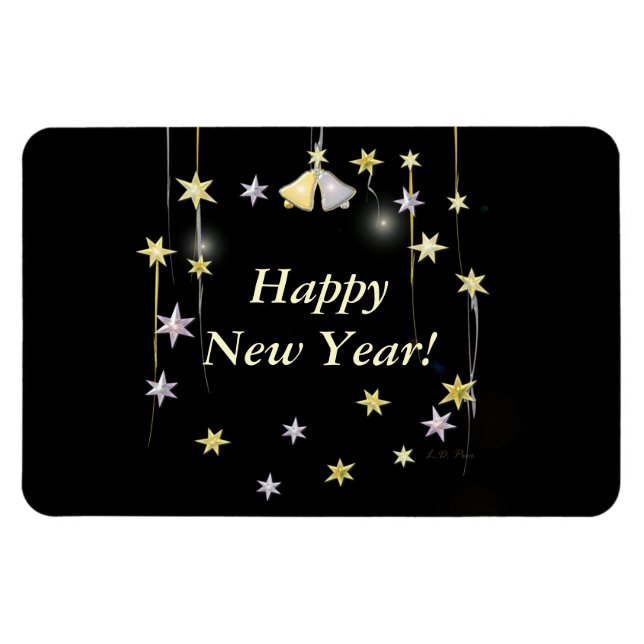 Ímã Estrelas do feliz ano novo em preto (Horizontal)