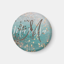 Imã Estrelas Douradas do Monograma no Teal