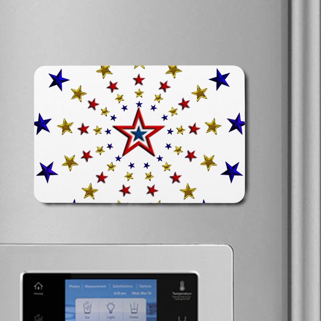 Ímã Estrelas Patrióticas Padrão Vermelho Dourado Azul  (Patriotic Stars Pattern Red Gold Blue Flexible Magnet)