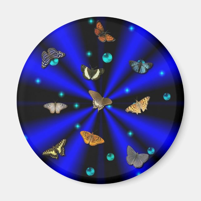 Imã Estrelas, Pérolas e Borboletas em preto e azul (Frente)
