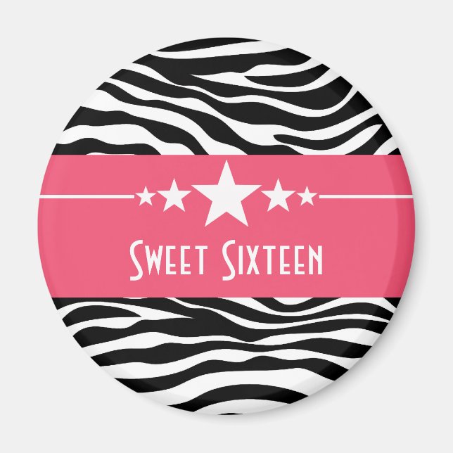 Imã Estrelas Rosa Zebra Impressão Docente 16 Magnet (Frente)