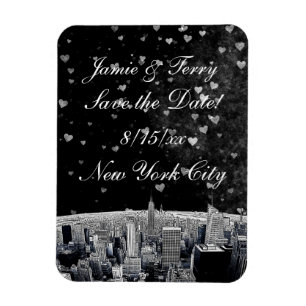 Ímã Etched NYC Skyline #2 Preto Coração Branco Save th