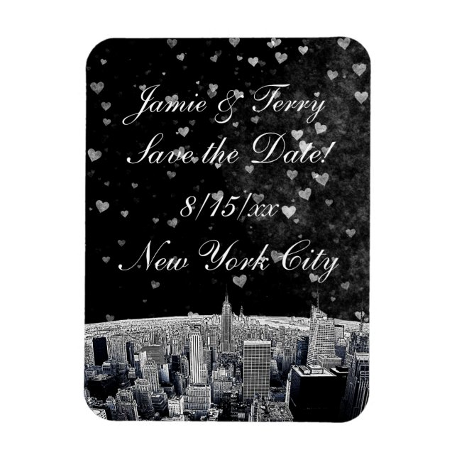 Ímã Etched NYC Skyline #2 Preto Coração Branco Save th (Vertical)