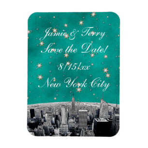 Ímã Etched NYC Skyline 2 Verde Turquesa Estrela Salvar