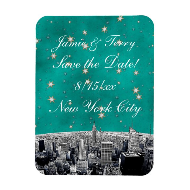 Ímã Etched NYC Skyline 2 Verde Turquesa Estrela Salvar (Vertical)