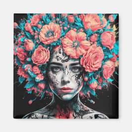 Imã Ethereal Blossoms: Surreal Portrait in Ink and Wat