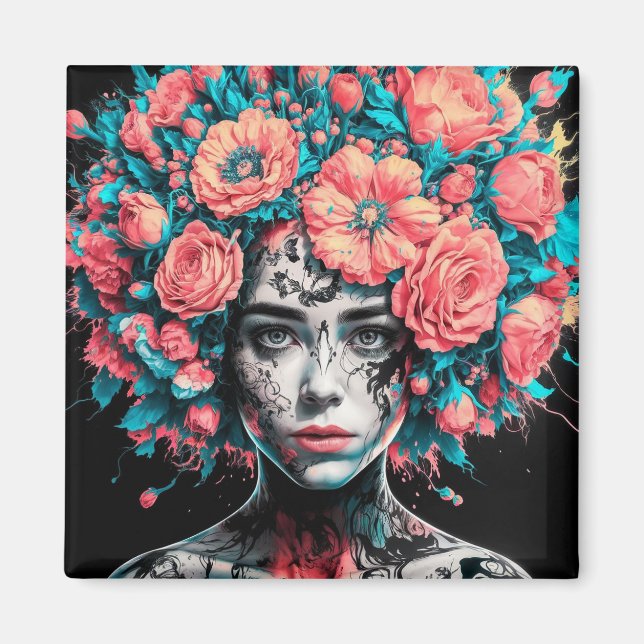 Imã Ethereal Blossoms: Surreal Portrait in Ink and Wat (Frente)