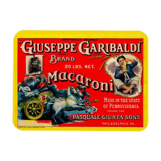 Ímã Etiqueta de 1920 Giuseppe Garibaldi macaroni (Horizontal)