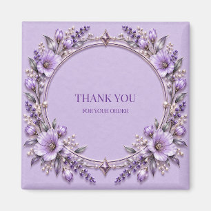 Imã Etiqueta de Caixa Quadrada Floral Lavanda Elegante