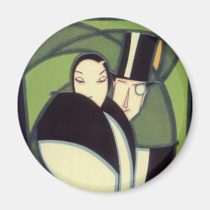 Imã Etiqueta de Superfície Vegetal Vintage, Art Deco 