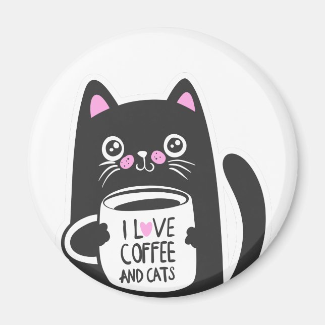 Imã Eu adoro café e gatos - Escolha a cor de fundo (Frente)