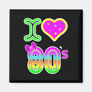 Imã Eu adoro camisa anos 80 - Retro Neon Costume Hallo