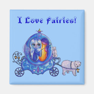 Imã Eu adoro Fairies! Carruagem de bolhas, Fada, Urso 