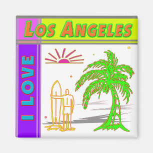 Imã "Eu adoro Los Angeles" Sun Palm Tree&Surfer#2 Magn